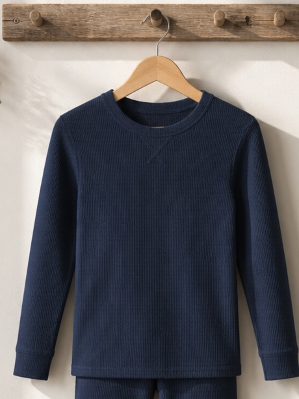 NWT Cozy Earth Kids Unisex Navy Bamboo Waffle Knit Pajama Top Base Layer - 5/6
